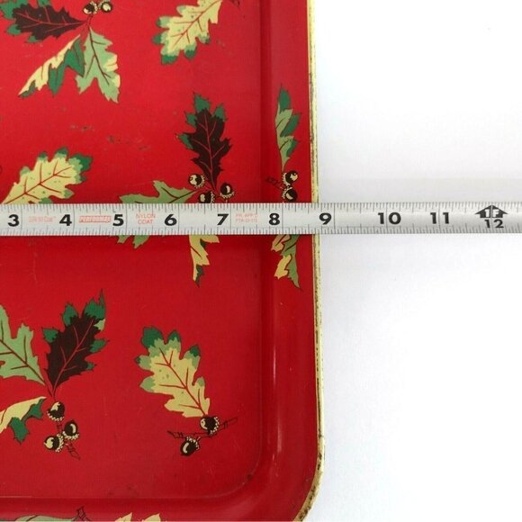 Vintage Acorn Oak Leaves Rustic Tin Serving Trays Red Green Wall Hanging Decor - Picture 7 of 7